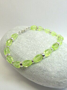 Sterling and Uranium glass bead bracelet